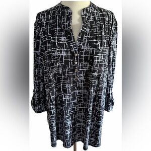 COCOMO Large Black White 3/4 sleeve women’s Pintuck Blouse top sh…